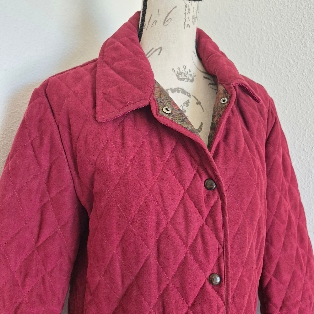 Vintage Talbots Red Quilted Jacket Barn Coat Paisley Lined M Classic Preppy - Picture 8 of 17